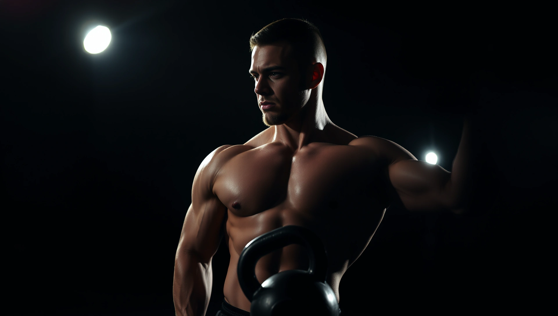 Athlete training intensely in a premium dark gym environment